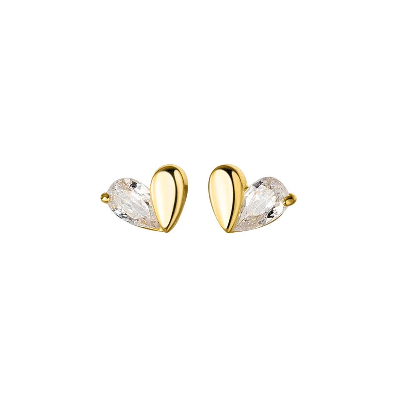 925 Sterling Silver 18K Gold Plated Earrings Simple Luxury CZ Zircon Cute Heart Shape Stud Earrings for Women Wedding Jewelry