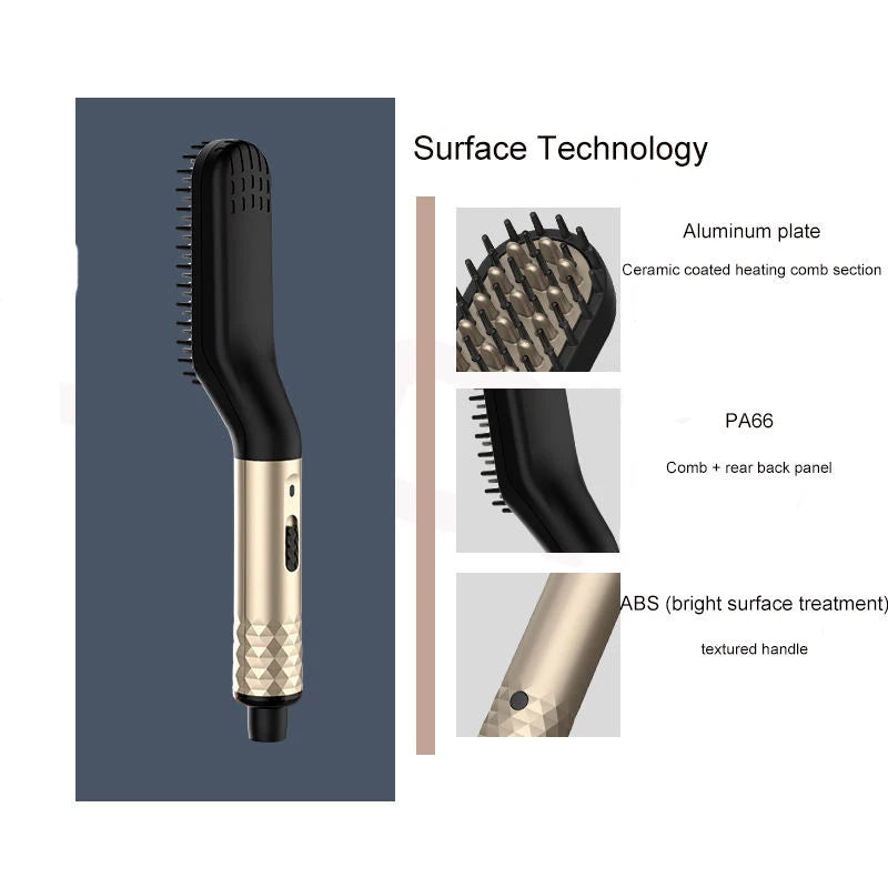 Electric Beard Comb Beard Curly Straight Hair Brush Men'S Styling Straightener Comb 2 In 1 Hair Straightening And Curling Iron