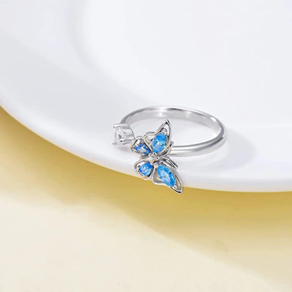 SMJEL Fidget Spinner Ring Anxiety for Women Multiple Crystal Flower Eye Butterfly Animal Ring Rotate Anti Stress Wedding Jewerly