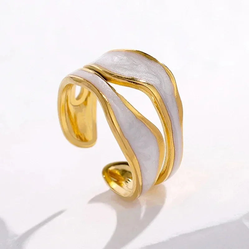 Luxury Irregular Adjustable Finger Ring Retro Stainless Steel Double Oil Drip Open Rings for Women  2025 New Trendy Jewelry
