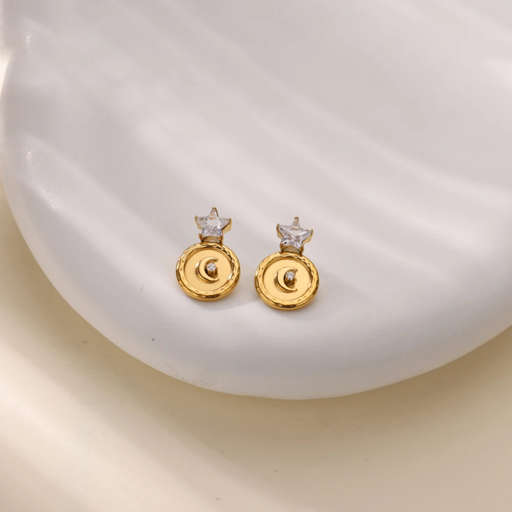 Fashion Zircon Stud Earrings for Women Gold Color Stainless Steel Earrings Trendy Luxury Wedding Jewelry Accessories aretes muje