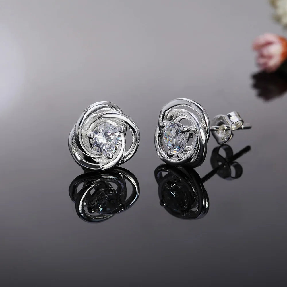 New Original 925 Sterling Silver Shiny zircon studs Earrings for Women Luxury Fashion Party Wedding Accessories Jewelry Gifts