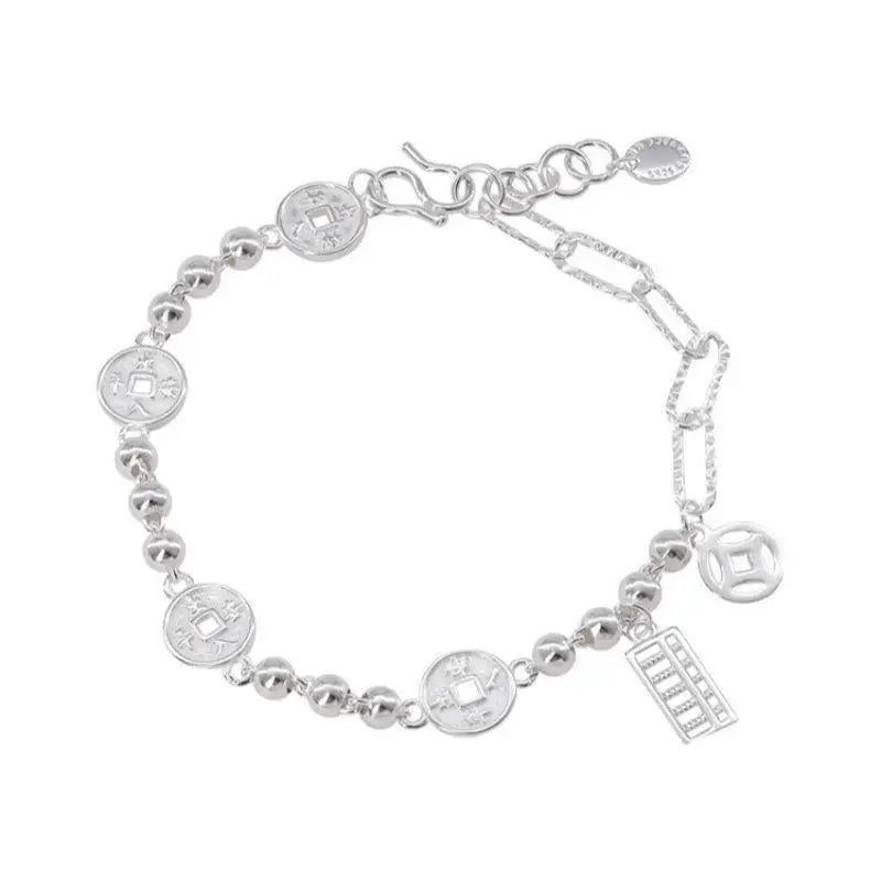 Gift-worthy Elegant Silver Bracelet, Geometric Design with Punk-style; Asymmetrical Beaded Jewelry for Women and Fashion Girls.