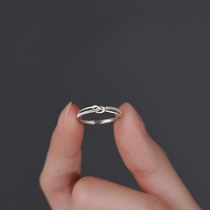 Luxury Shiny 925 Sterling Silver Zircon Twisted Frosted Adjustable Ring for Women Girl Exquisite Jewelry Accessories Colorfast