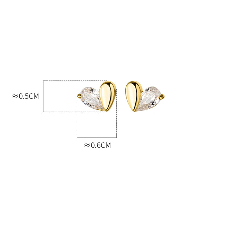 925 Sterling Silver 18K Gold Plated Earrings Simple Luxury CZ Zircon Cute Heart Shape Stud Earrings for Women Wedding Jewelry