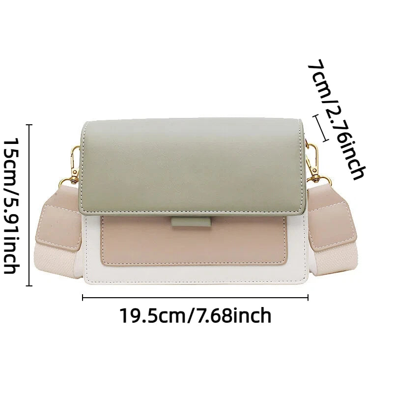 Stylish Contrast-Colour PU Crossbody Bag Versatile Shoulder Bag with Square Shape Dual Strap Design Commuting & Everyday Use