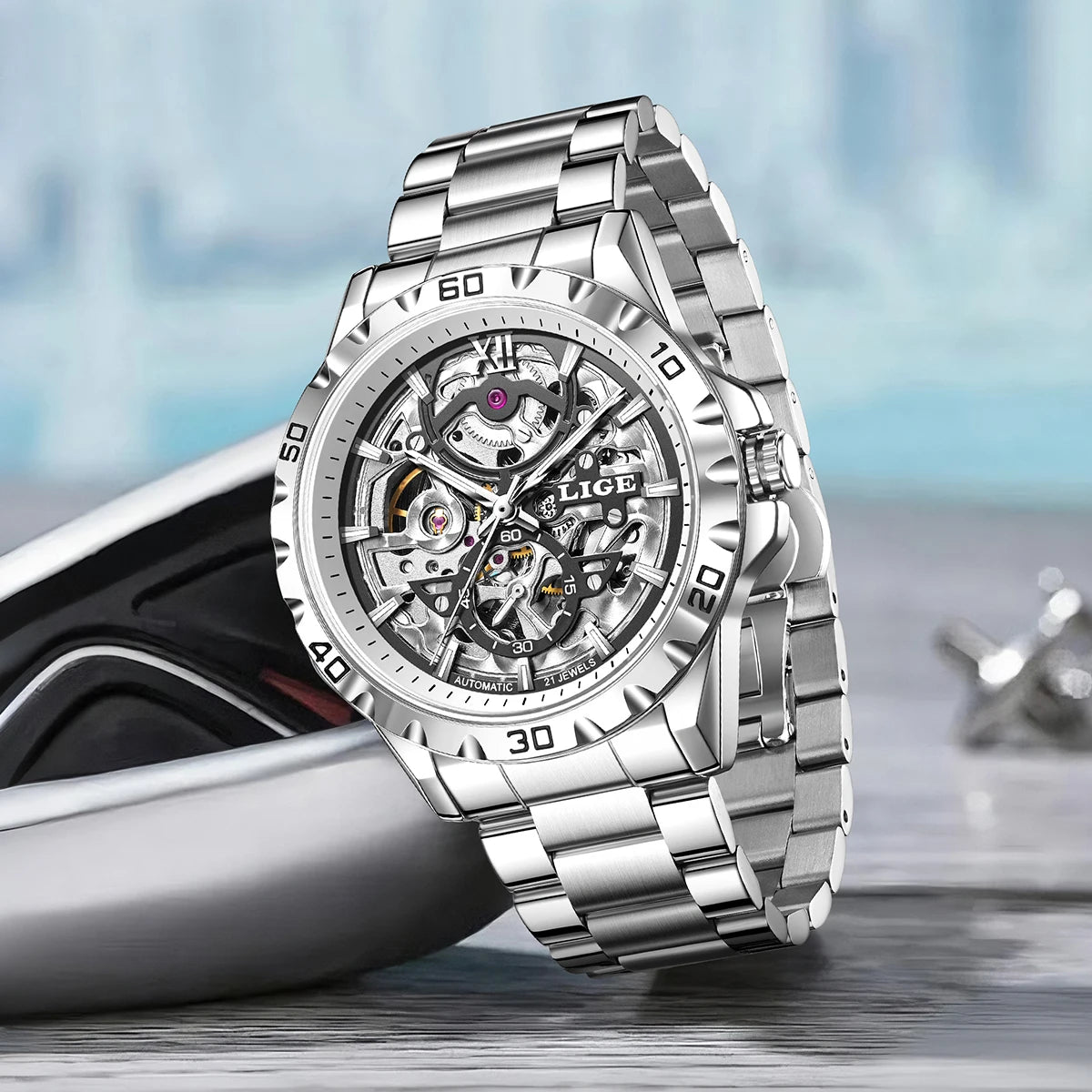 LIGE Luxury mechanical Watches Automatic wristwatches Date Luminous Waterproof Hollow TourbillonMen Watch Relogio mecanico reloj