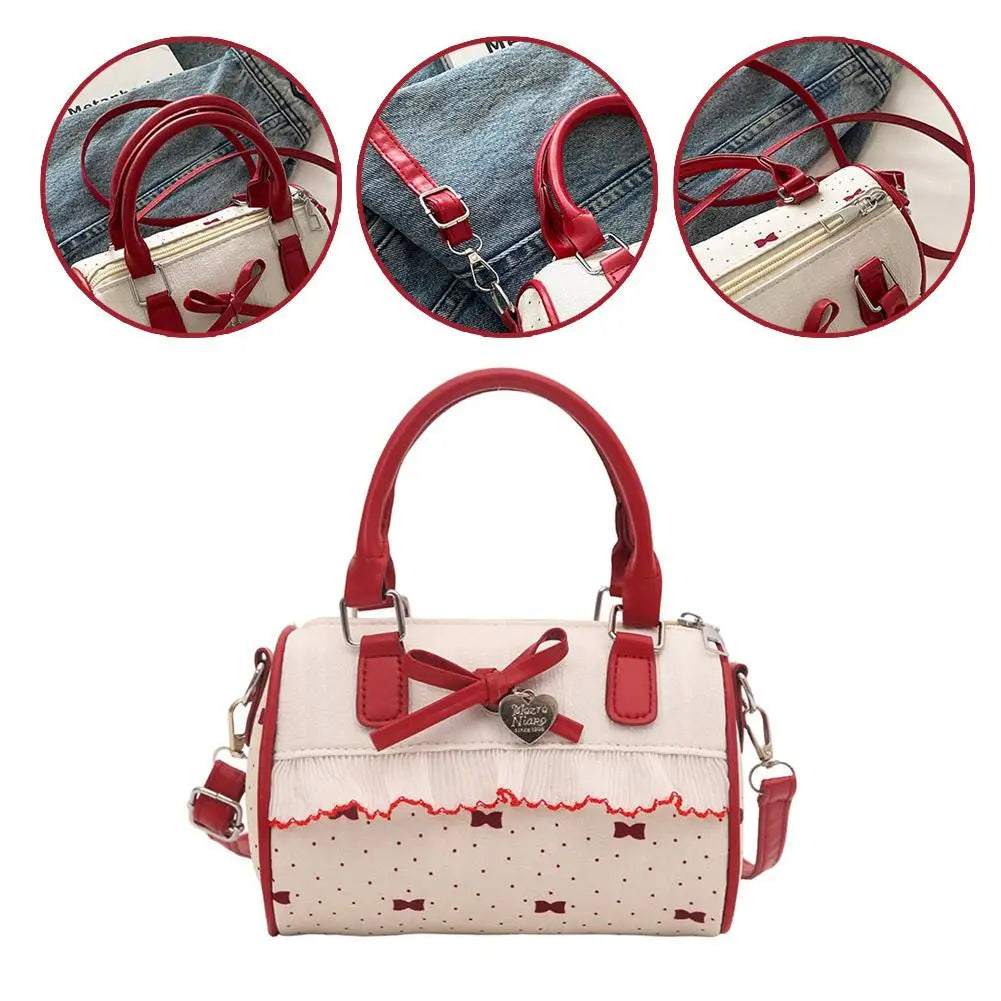 Sweet Style Square Crossbody Bag Waterproof Zipper Bow Design Small Bowling Bag for Party Daily Use Cute Shoulder Purse