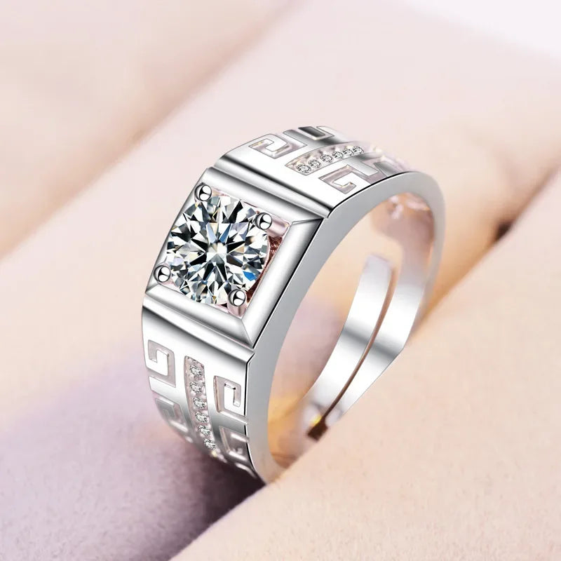 Luxury 925 Sterling Silver Rings For Men Women Crystal Adjustable Size Fashion Gifts Engagement Wedding Nice Noble Jewelry