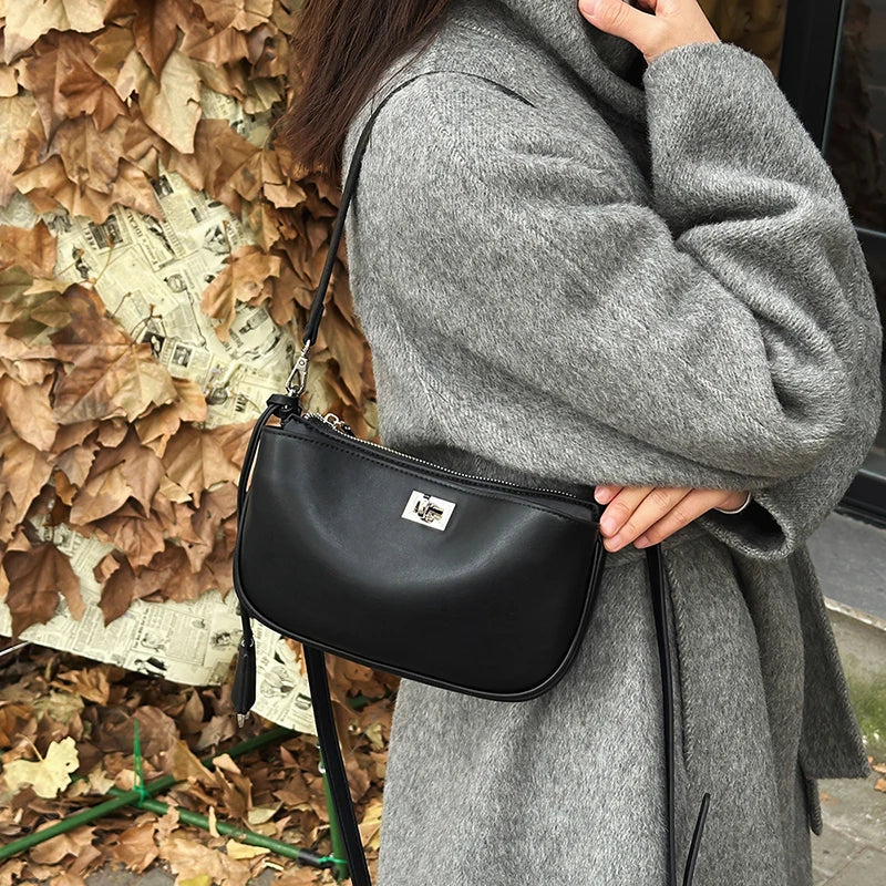 Luxury Rodeo Women Shoulder Bags Cowhide Leather Brand Black Handbags For Women Fashion Gold Silver Buckle Design Underarm Bags