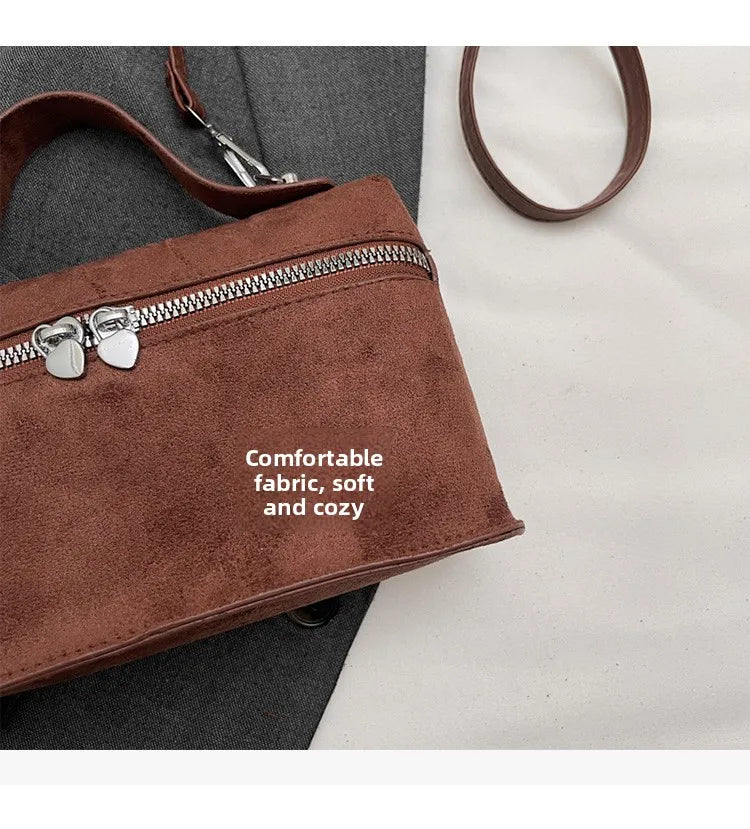 Autumn Winter Premium Suede Tote Bag Texture Simple and Versatile Crossbody Shoulder Bag Retro Vintage Stylish Lunch Box Bag