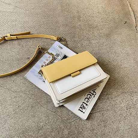 Stylish Contrast-Colour PU Crossbody Bag Versatile Shoulder Bag with Square Shape Dual Strap Design Commuting & Everyday Use