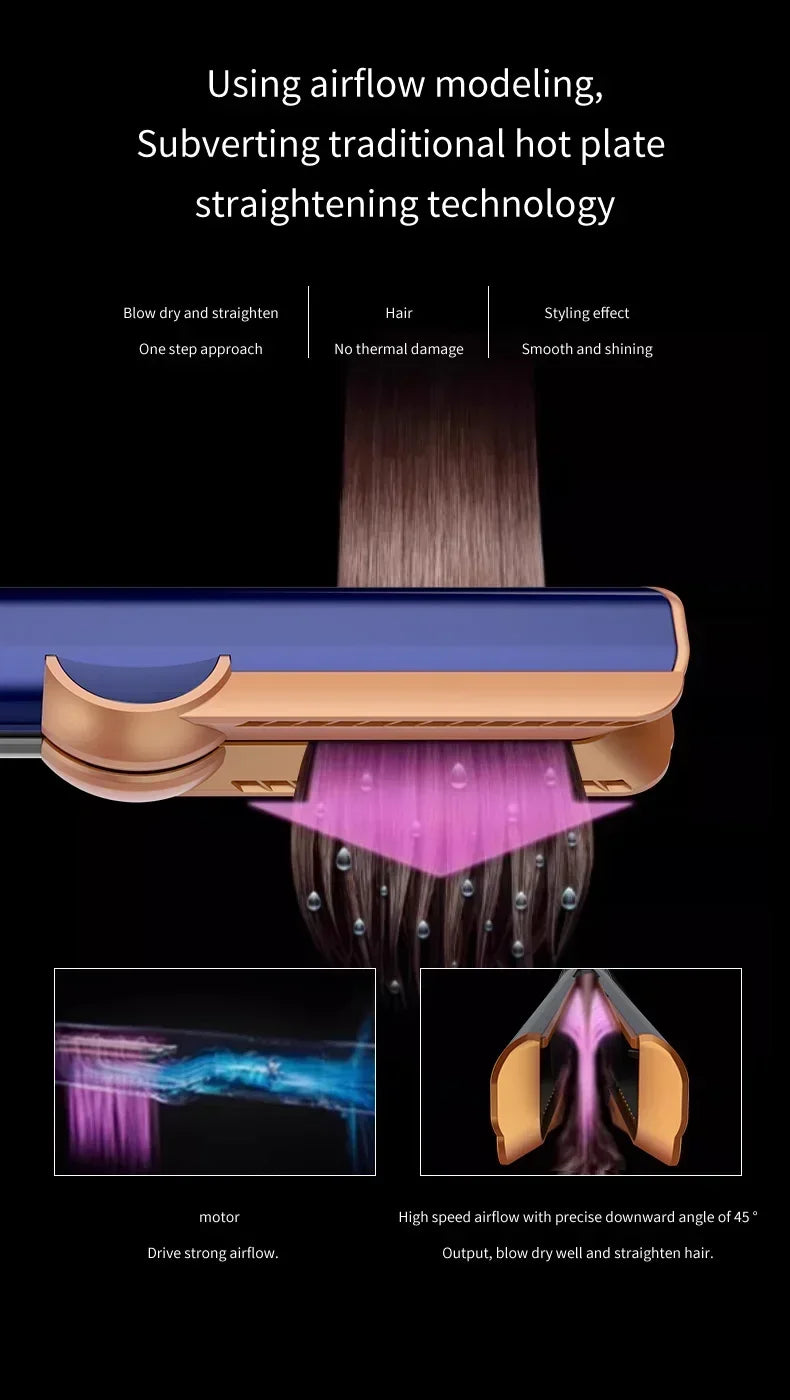 2 IN 1 Professional Hair Straightener & Hair Dryer Styling Tool Heat-Up Hair Flat Iron Negative Ion Iron Long-Lasting airstrait