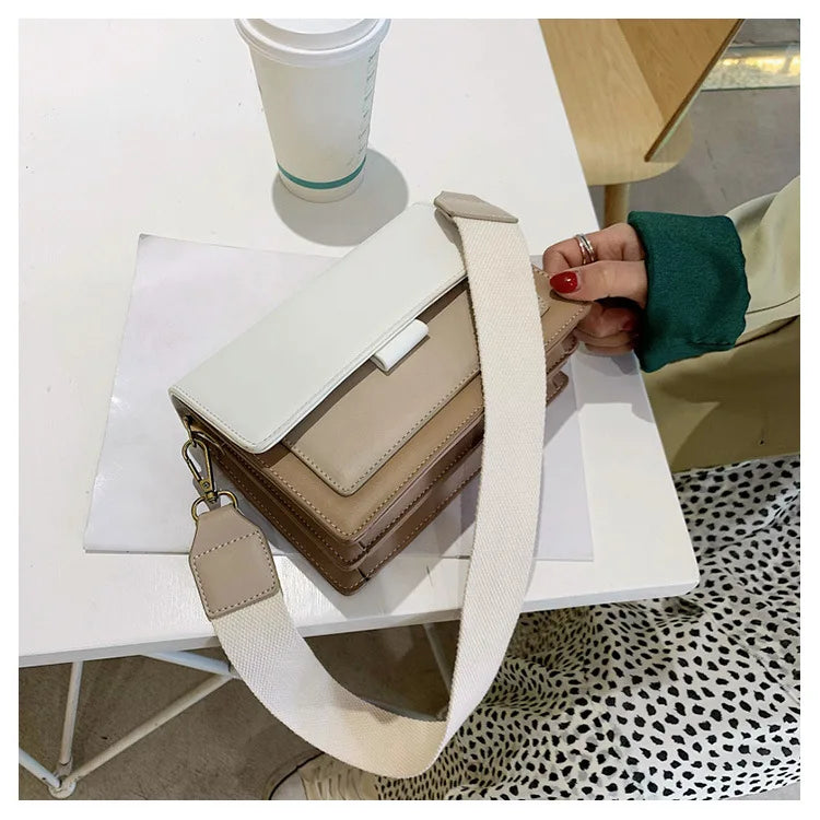Stylish Contrast-Colour PU Crossbody Bag Versatile Shoulder Bag with Square Shape Dual Strap Design Commuting & Everyday Use