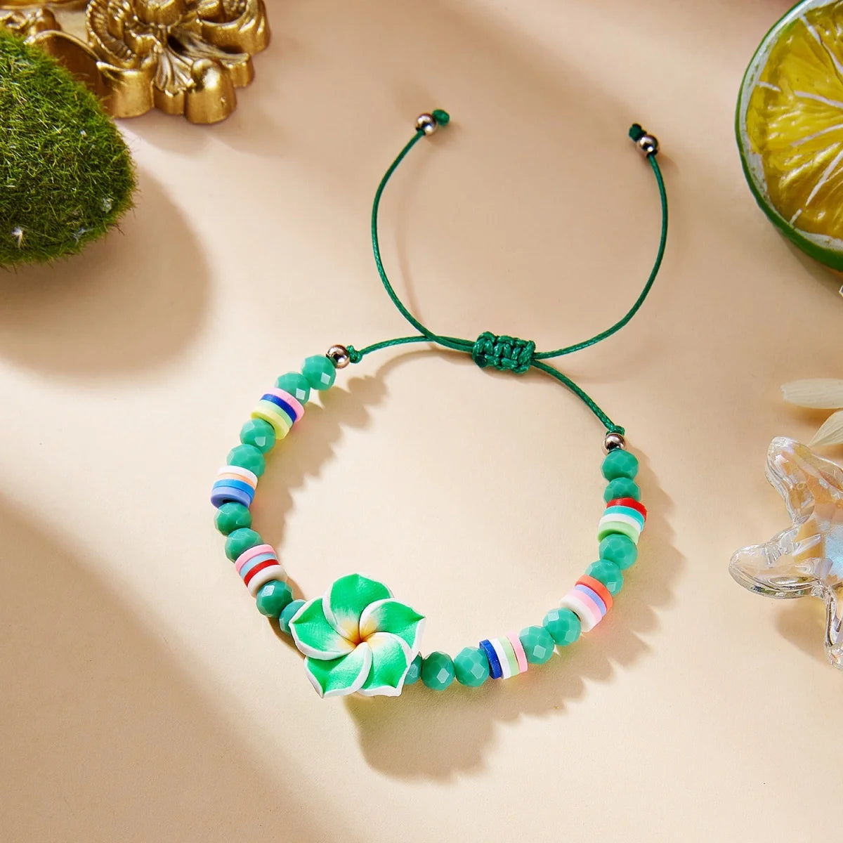 Crystal Beads Soft Polymer Clay Flower Bracelets For Women Men Bohemian Resin Floral Handmade Woven Bangles Summer Party Jewelry