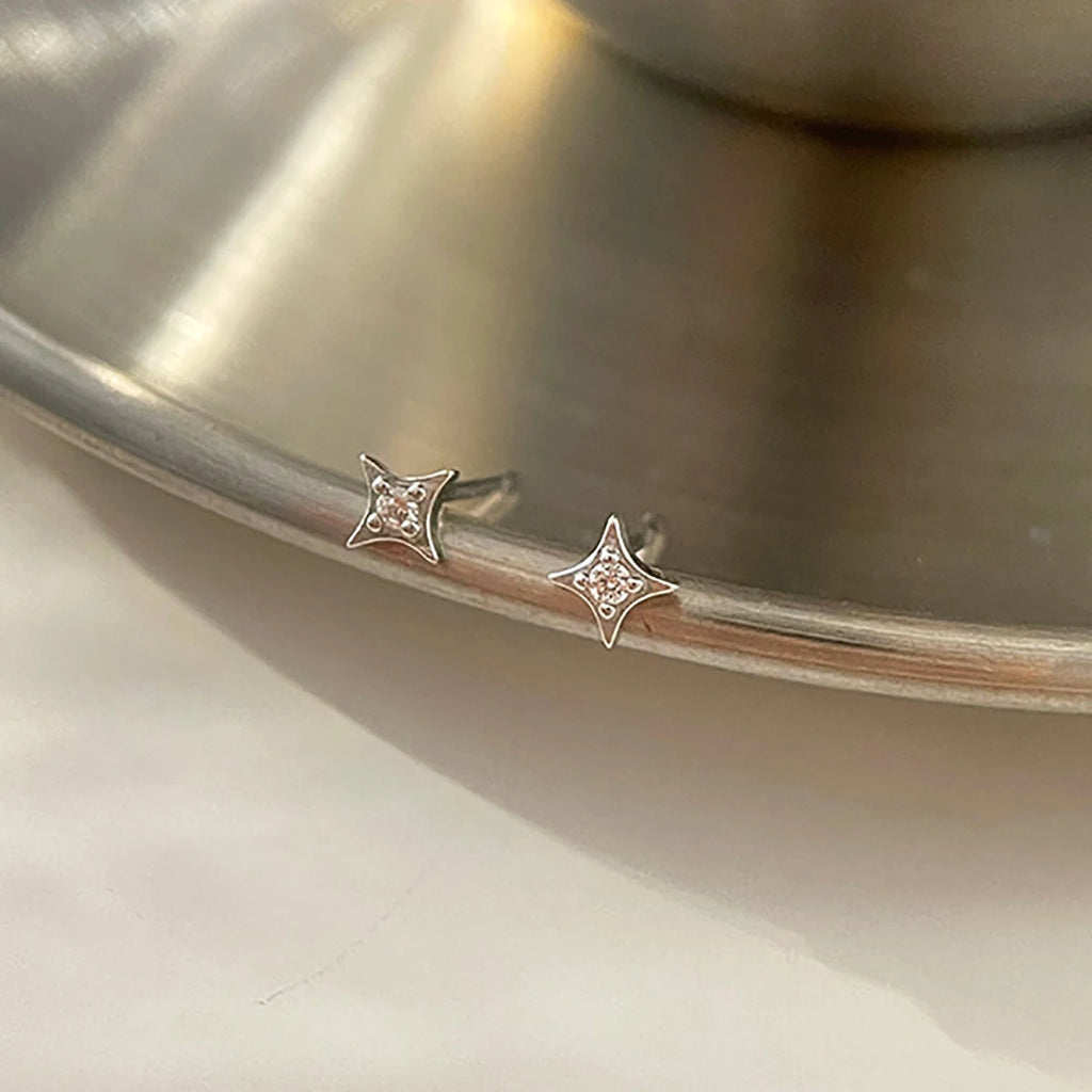 Silver Zircon Star Tiny Stud Earrings for Women Fine Jewelry Minimalist Ear Hole Care Accessories Gifts