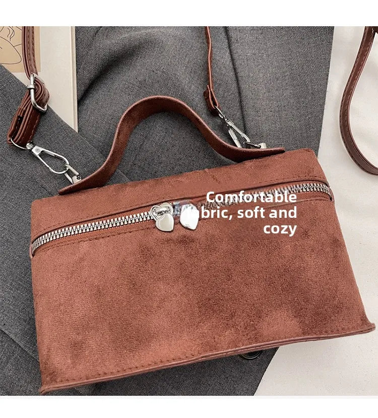Autumn Winter Premium Suede Tote Bag Texture Simple and Versatile Crossbody Shoulder Bag Retro Vintage Stylish Lunch Box Bag