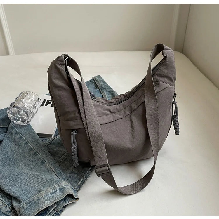 Leisure Unisex Crossbody Bags Summer New Campus Sports Style Shoulder Hobos Bag Solid Color Large Capacity Messenger Bag