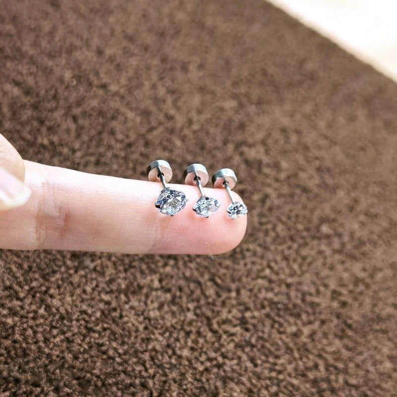 Real 925 Sterling Silver 3/4/5/6/7MM Round Sparkling Zircon Stud Earrings For Women Classic Fine Jewelry Geometric Accessories