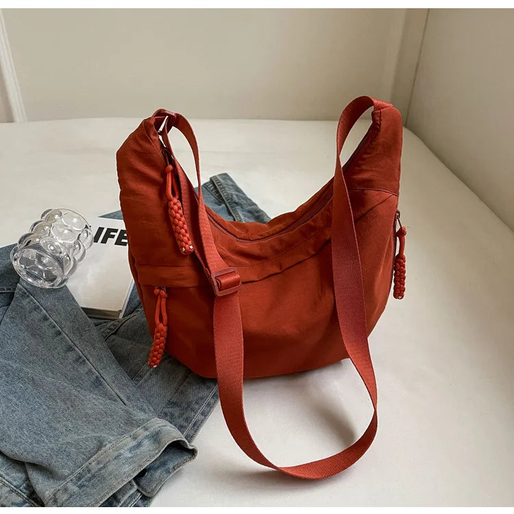 Leisure Unisex Crossbody Bags Summer New Campus Sports Style Shoulder Hobos Bag Solid Color Large Capacity Messenger Bag