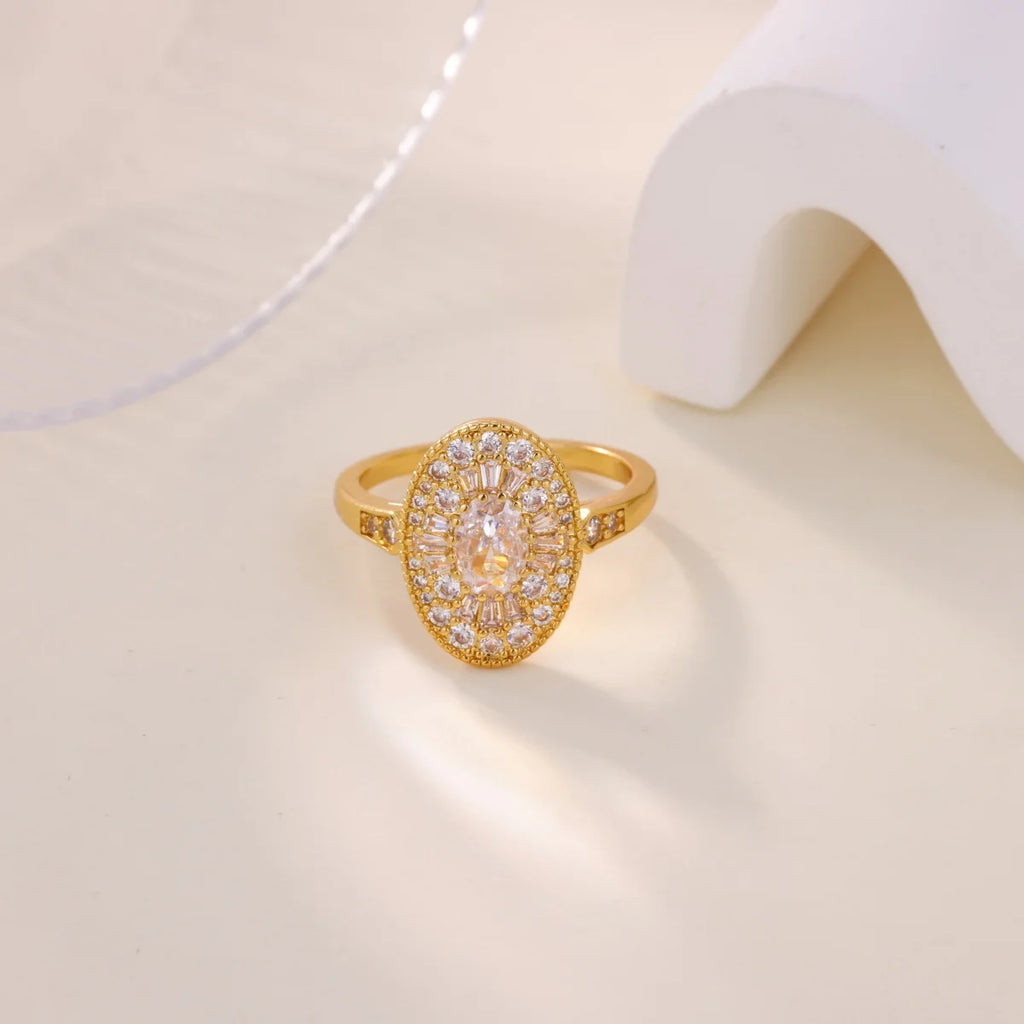 Luxurious Oval Zircon Rings For Women Girls Gold-plated Stainless Steel Ring Wedding Jewelry Elegant Party Mother's Day Gift