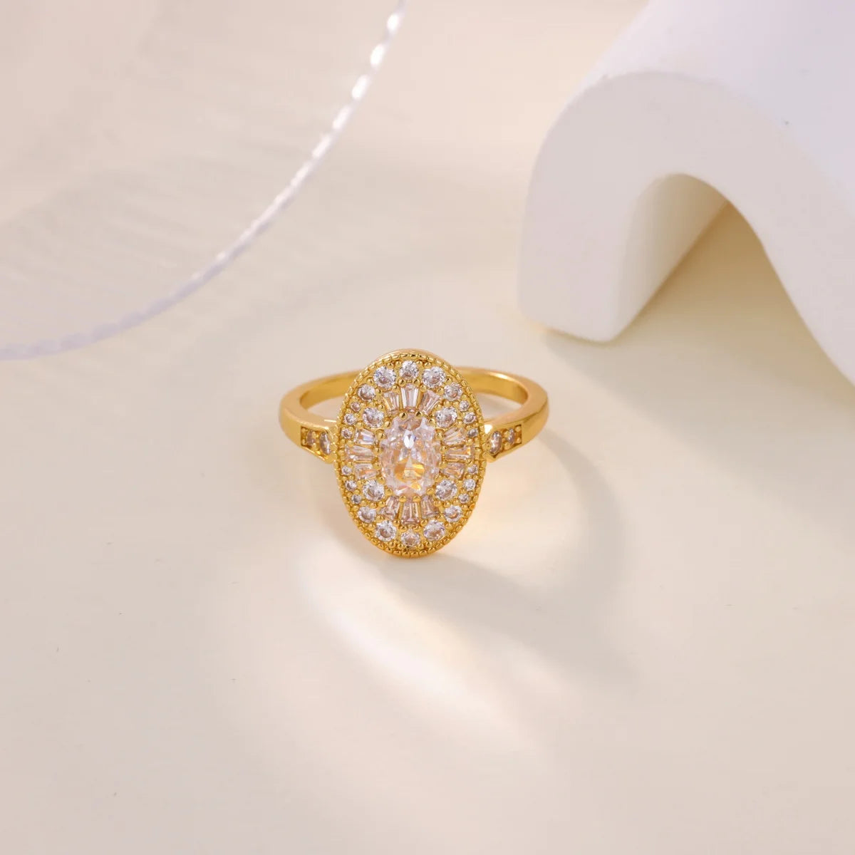 Luxurious Oval Zircon Rings For Women Girls Gold-plated Stainless Steel Ring Wedding Jewelry Elegant Party Mother's Day Gift
