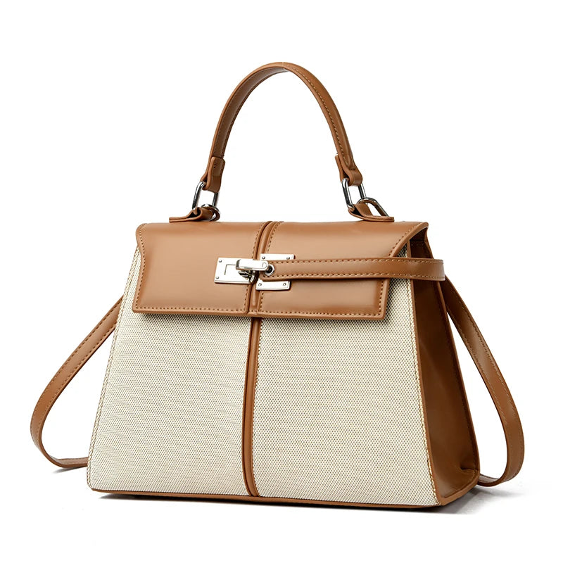 Luxury High-end Brand Handbag For Women Canvas Stitching Leather Silver Button Tote Bag Jw Large Capacity Banquet Shoulder Purse