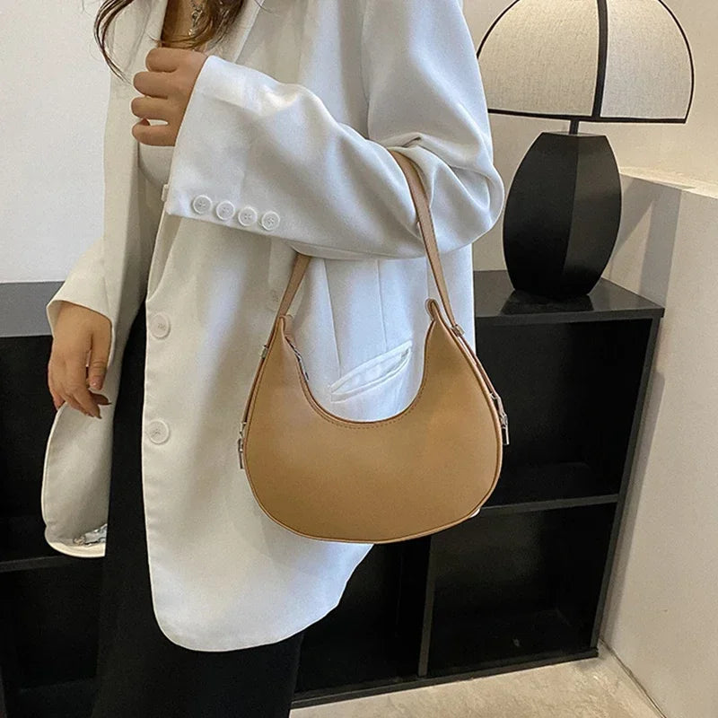 Fashion Luxury Design PU Leather Hobo Shoulder Bag Women Small Clutch Handbag Purse Female Underarm Bag Travel Totes