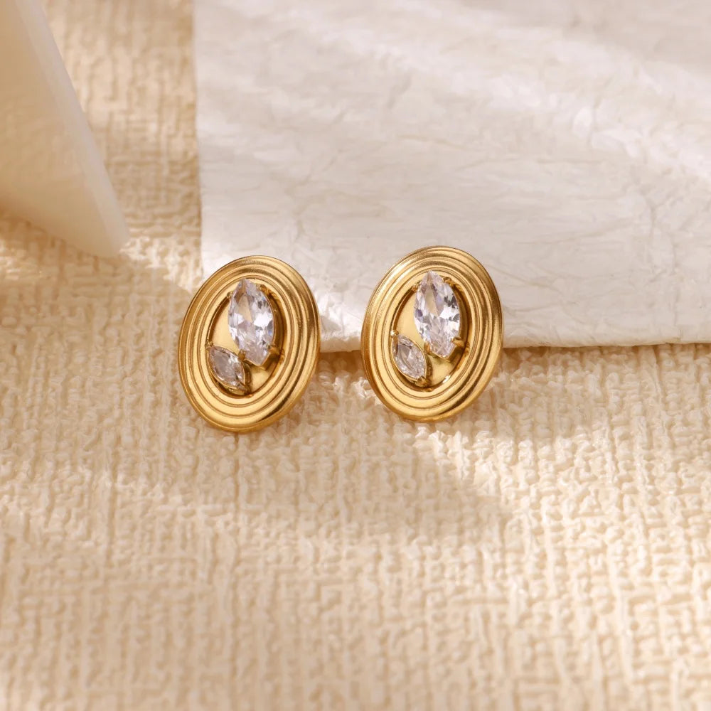 Fashion Zircon Stud Earrings for Women Gold Color Stainless Steel Earrings Trendy Luxury Wedding Jewelry Accessories aretes muje