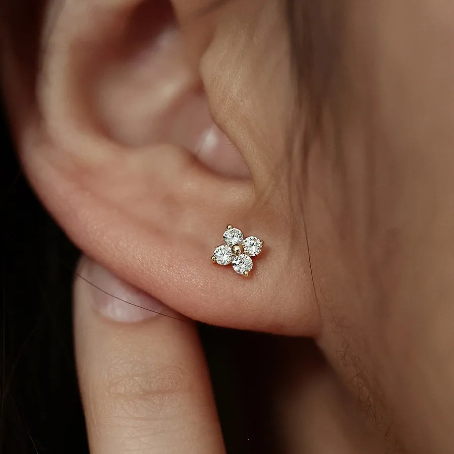 Trendy Cute Sweet Flower Zircon Stud Earring For Women Classic Shiny Stud Earrings Fashion Small Ear Female Jewelry