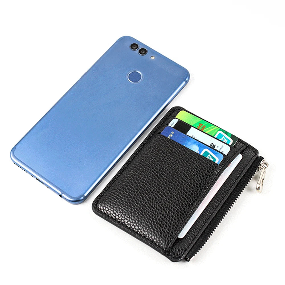 Casual Classic Men'S Wallet Solid Color Textured Pu Zipper Card Holder Mini Slim Wallet For Boyfriend Husband Gift 2022 New