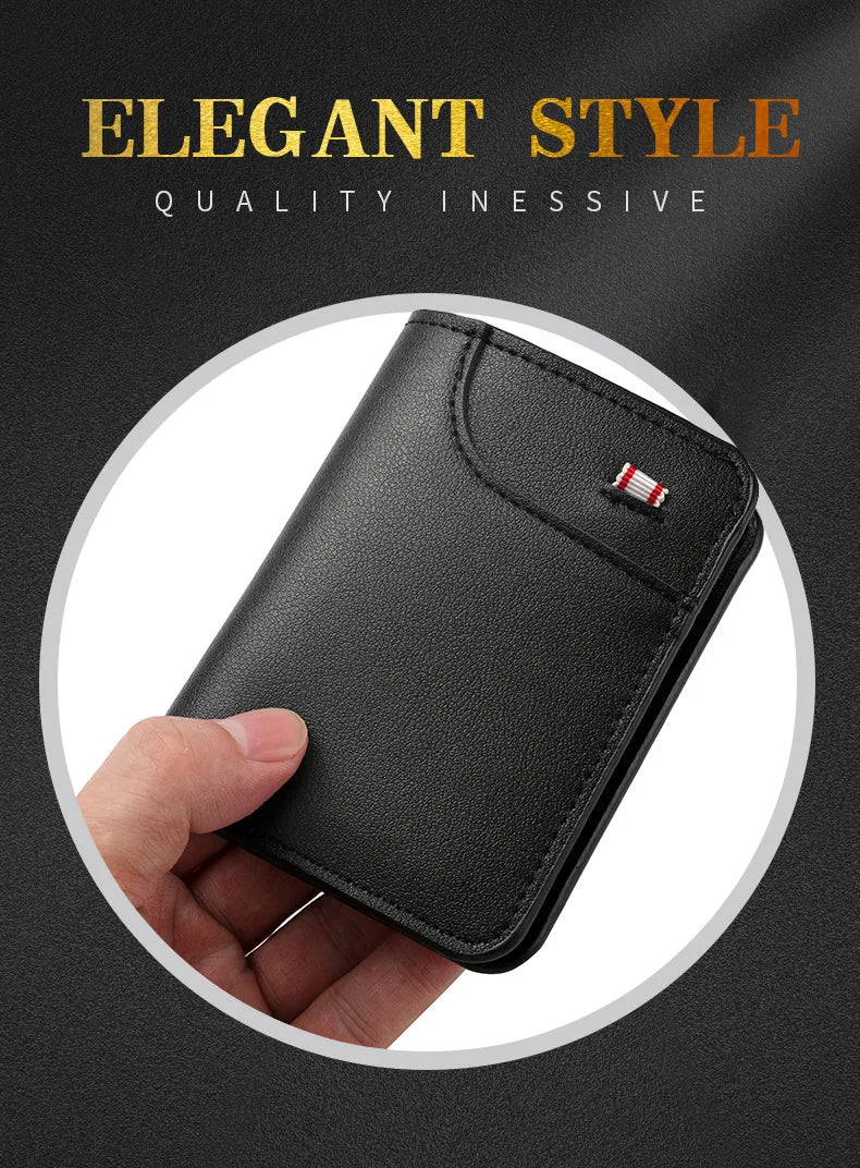 Minimalist PU Leather Retro Men's Wallet Black Coffee Ultra Thin Multiple Pockets Soft Two-Fold ID Card Holder Credit Card 2026