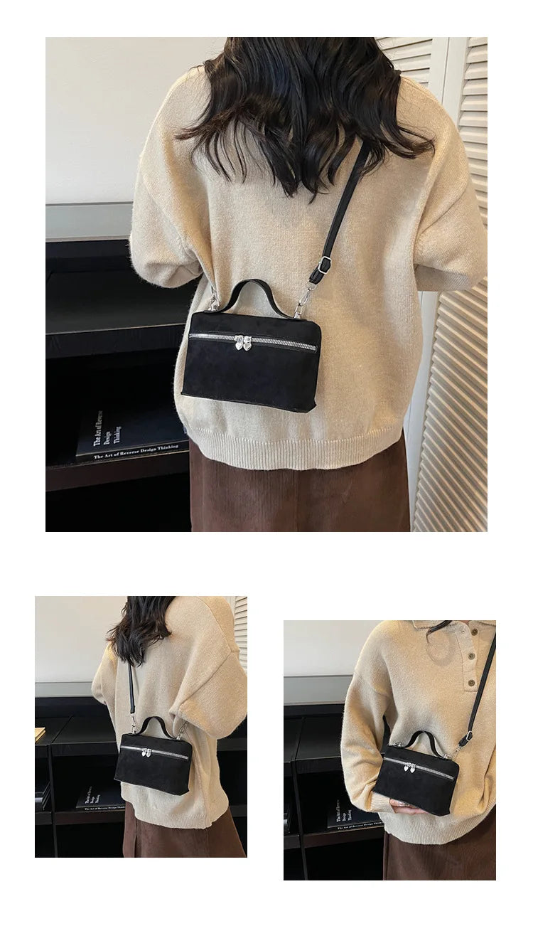 Autumn Winter Premium Suede Tote Bag Texture Simple and Versatile Crossbody Shoulder Bag Retro Vintage Stylish Lunch Box Bag
