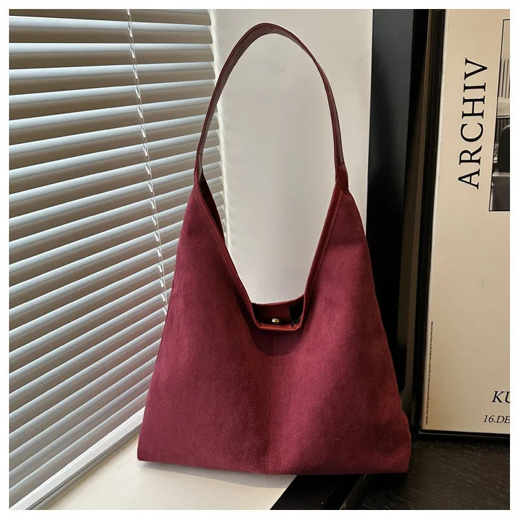 Vintage Faux Suede Tote Bags for Women Large Capacity Shoulder Ladies Underarm Bag Casual Simple Commuter Female Handbags