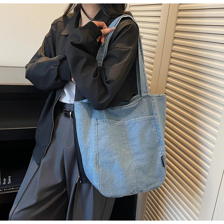 Casual Denim Shoulder Bag for Women Minimalist Daily Commute Crossbody Bag with Interior Zipper Pocket  Simple & Cool Design