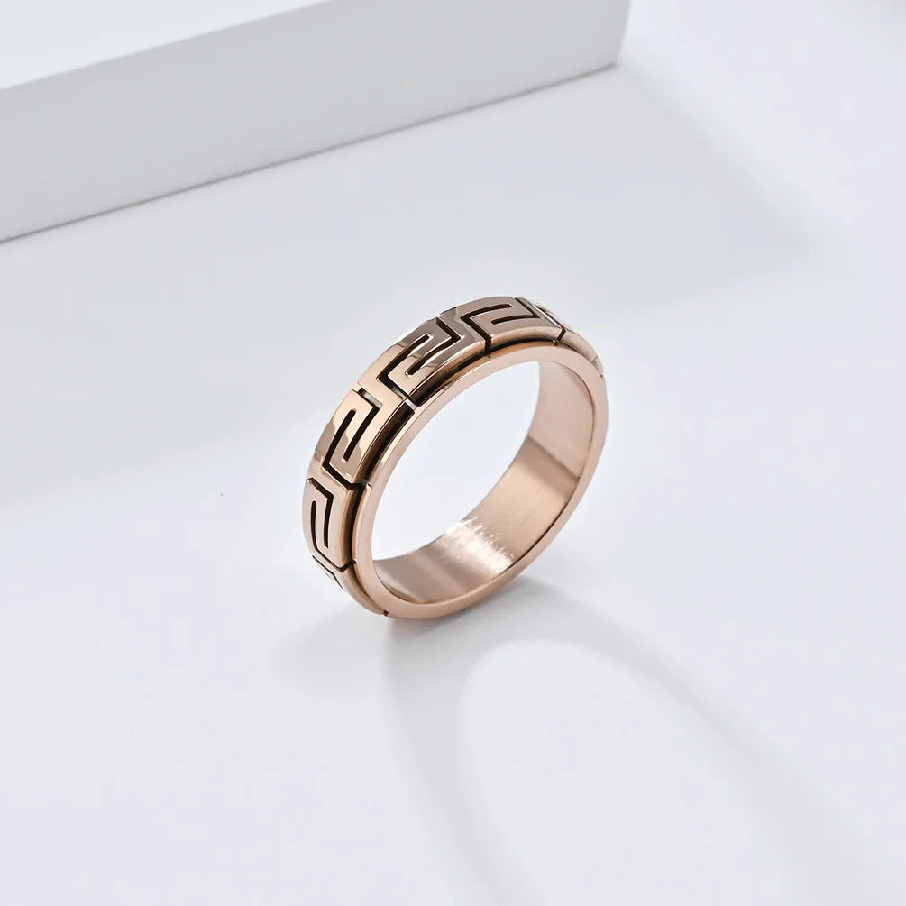 Luxury 6mm Rotatable Men Ring Unique Wedding Bands Rings Bridal Men Finger Black Titanium Stainless Steel Anxiety Relief Jewelry