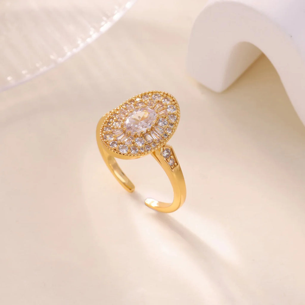 Luxurious Oval Zircon Rings For Women Girls Gold-plated Stainless Steel Ring Wedding Jewelry Elegant Party Mother's Day Gift