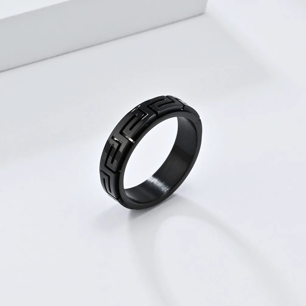 Luxury 6mm Rotatable Men Ring Unique Wedding Bands Rings Bridal Men Finger Black Titanium Stainless Steel Anxiety Relief Jewelry