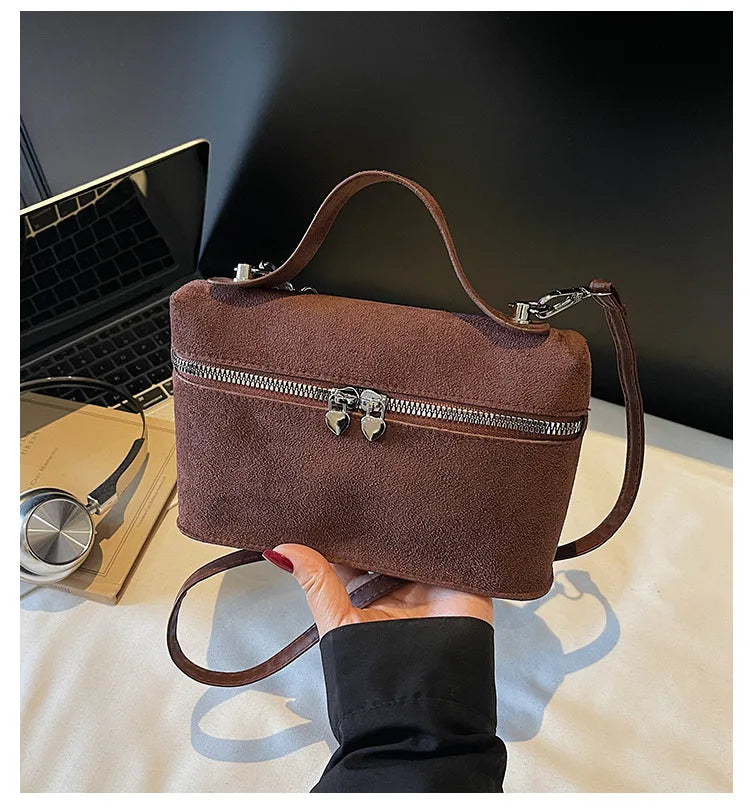 Autumn Winter Premium Suede Tote Bag Texture Simple and Versatile Crossbody Shoulder Bag Retro Vintage Stylish Lunch Box Bag