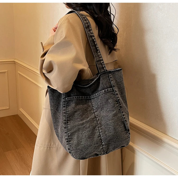 Casual Denim Shoulder Bag for Women Minimalist Daily Commute Crossbody Bag with Interior Zipper Pocket  Simple & Cool Design