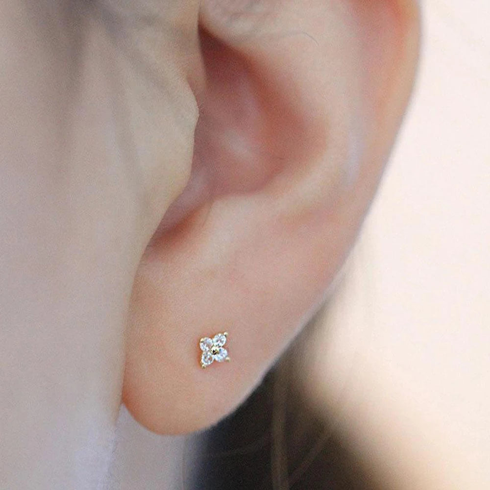 Trendy Cute Sweet Flower Zircon Stud Earring For Women Classic Shiny Stud Earrings Fashion Small Ear Female Jewelry