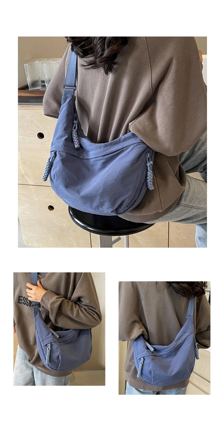 Leisure Unisex Crossbody Bags Summer New Campus Sports Style Shoulder Hobos Bag Solid Color Large Capacity Messenger Bag