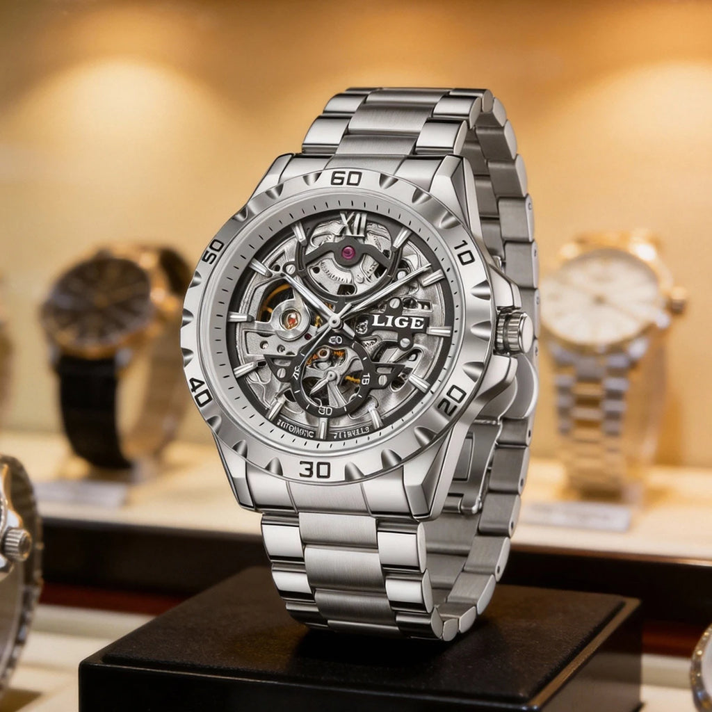 LIGE Luxury mechanical Watches Automatic wristwatches Date Luminous Waterproof Hollow TourbillonMen Watch Relogio mecanico reloj