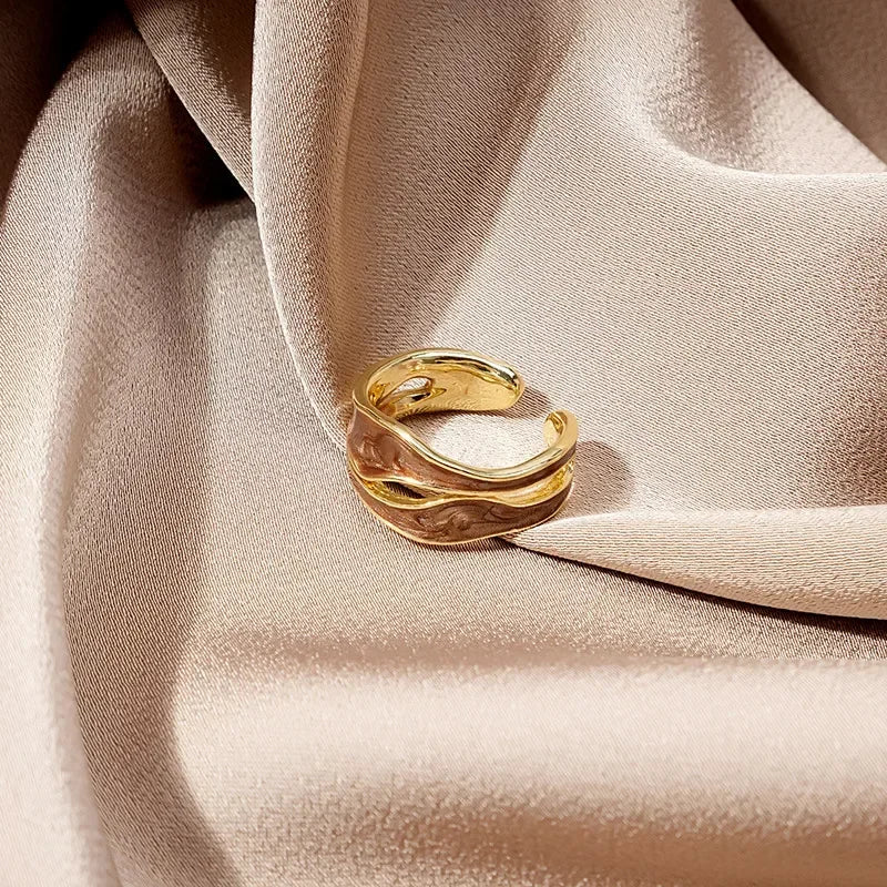 Luxury Irregular Adjustable Finger Ring Retro Stainless Steel Double Oil Drip Open Rings for Women  2025 New Trendy Jewelry