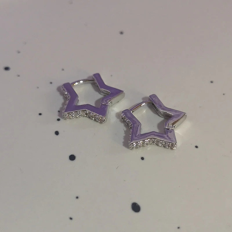 New Trendy Star Zirconia Stud Earrings for Women Girls Hiphop Punk Cool Star Hoop Earrings Party Jewelry Gift