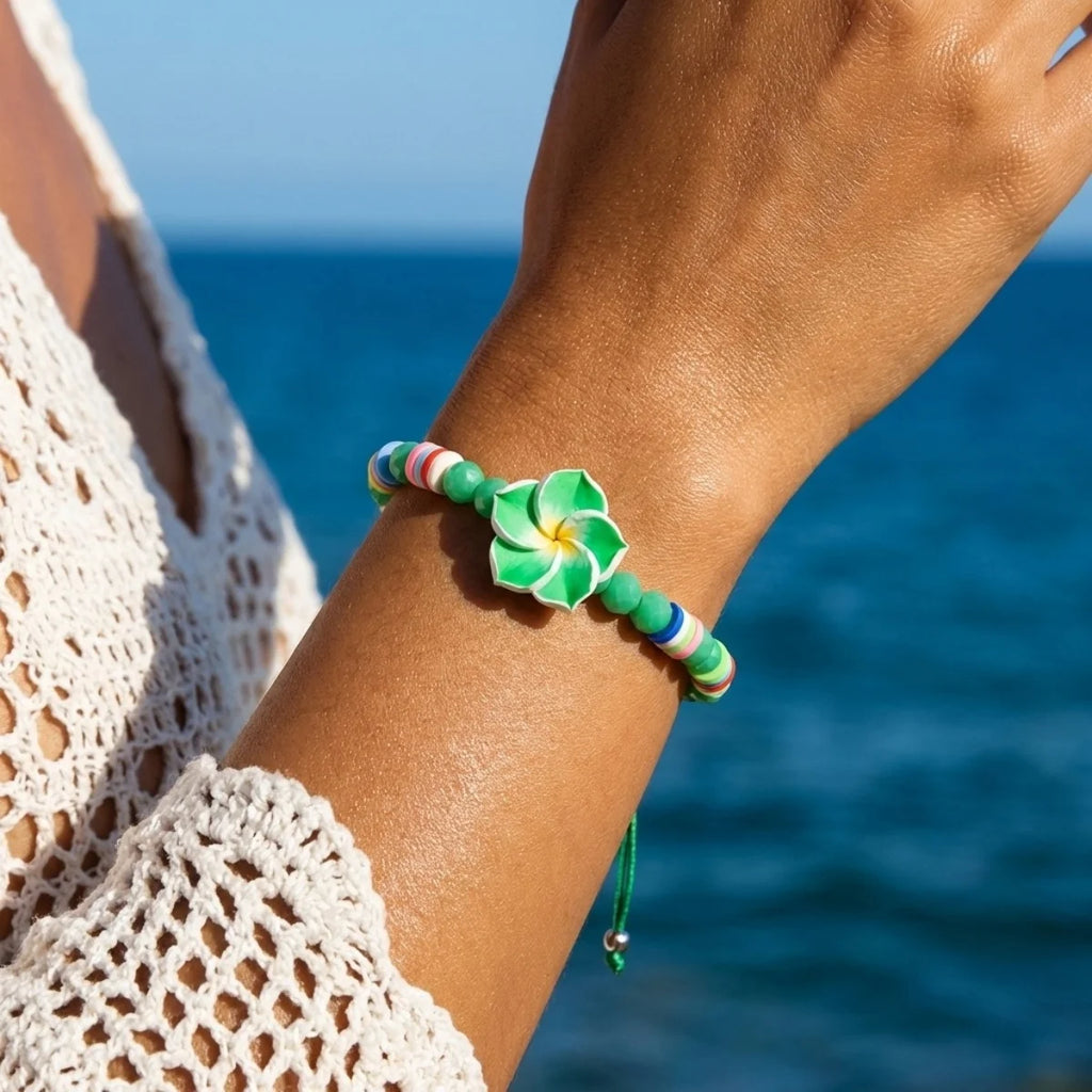 Crystal Beads Soft Polymer Clay Flower Bracelets For Women Men Bohemian Resin Floral Handmade Woven Bangles Summer Party Jewelry