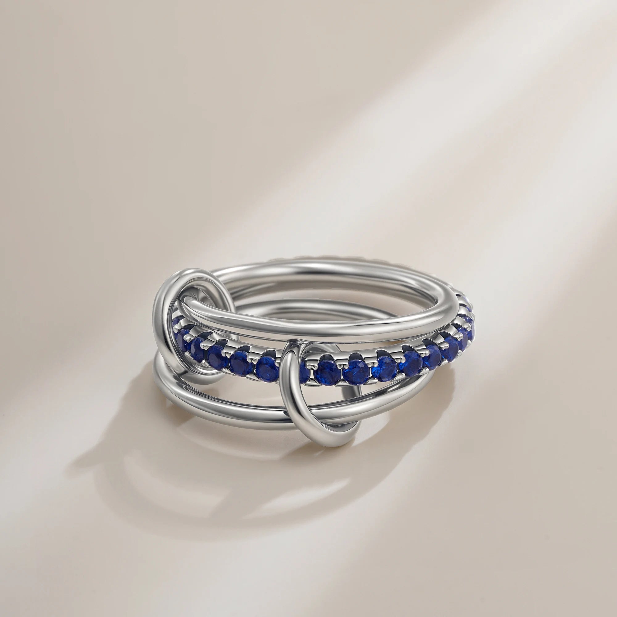 Luxury Cubic Zirconia Gold Plating Multilayer Connecting Rings for Women Fashion Mixed Color Stackable Finger Ring Party Jewelry