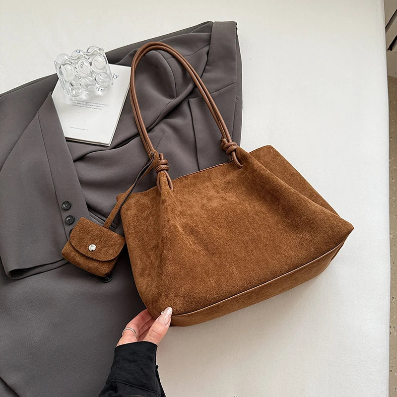 LEFTSIDE Luxury Faux Suede Tote Bag 2025 Winter Auturm Casual New Shoulder Bag Young Women's Underarm Bag Handbags and Purses