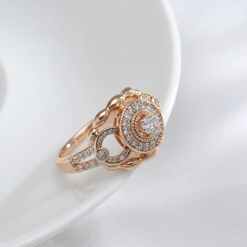 Wbmqda Luxury 585 Rose Gold Color Rings For Women Natural Zircon Setting Retro European Jewelry  Accessories