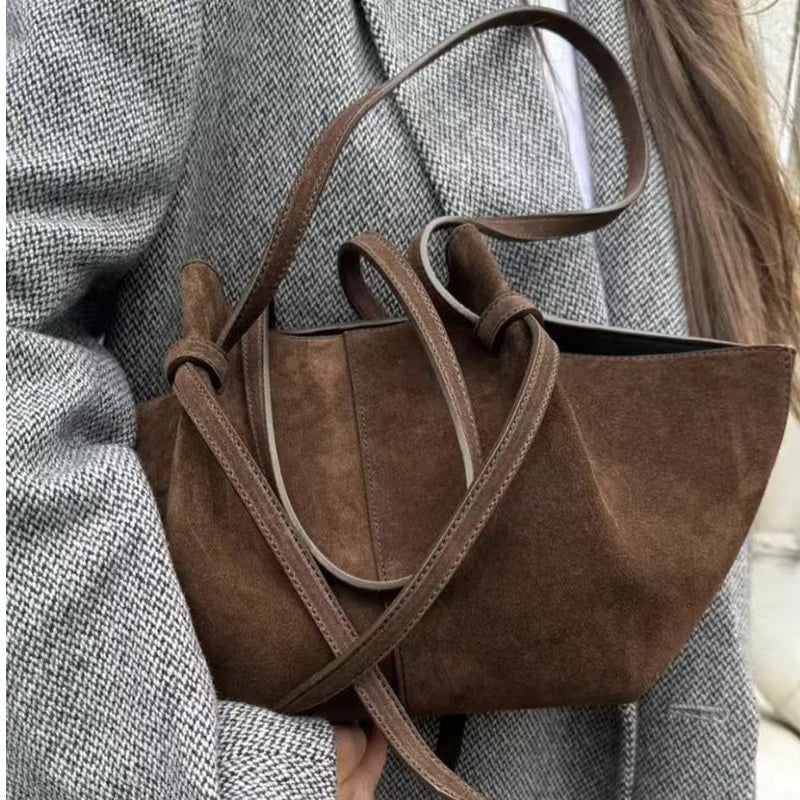 Luxury Faux Suede Women's Tote Bag Large Capacity Shoulder Bag Designer Handbag Wing-shaped Storage Bag Chic Frosted Shoppingbag
